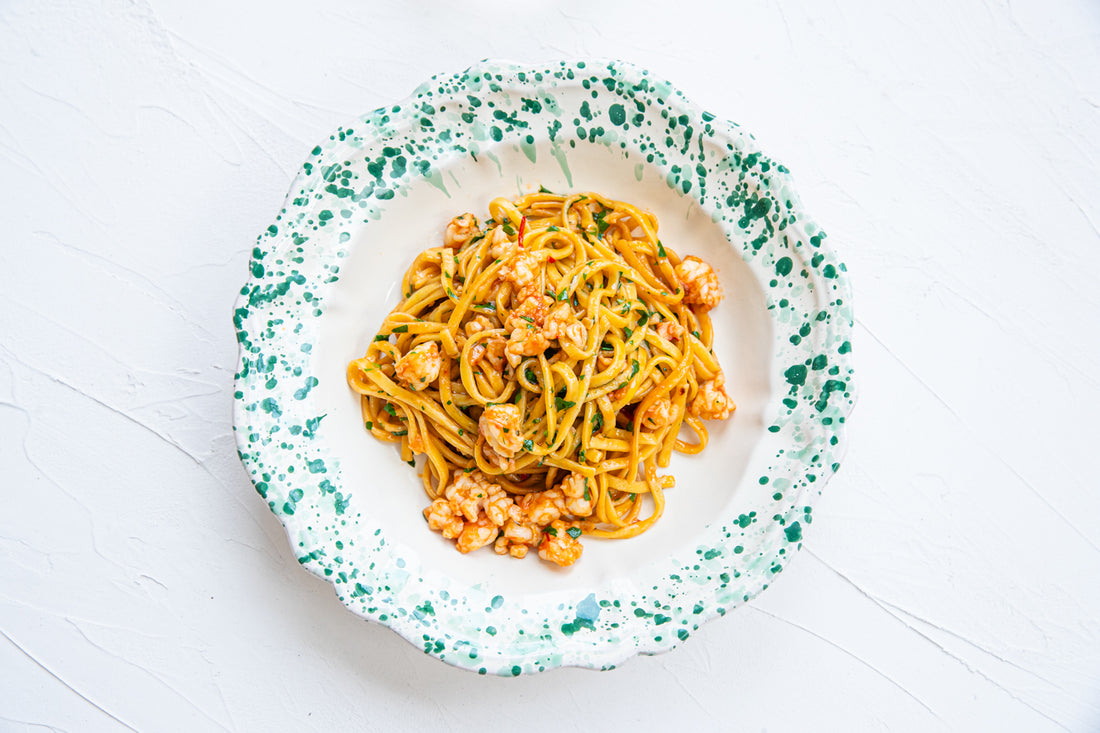 A very festive garlic butter, prawn pasta