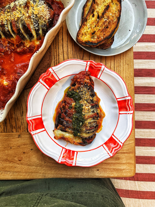 One-Tray Eggplant “Hasselback” Parmigiana